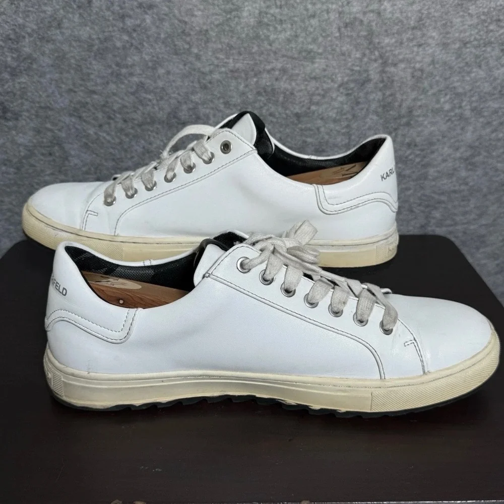 Karl Lagerfeld Paris Sneakers Mens 10.5 (L) Logo Leather White Solid
